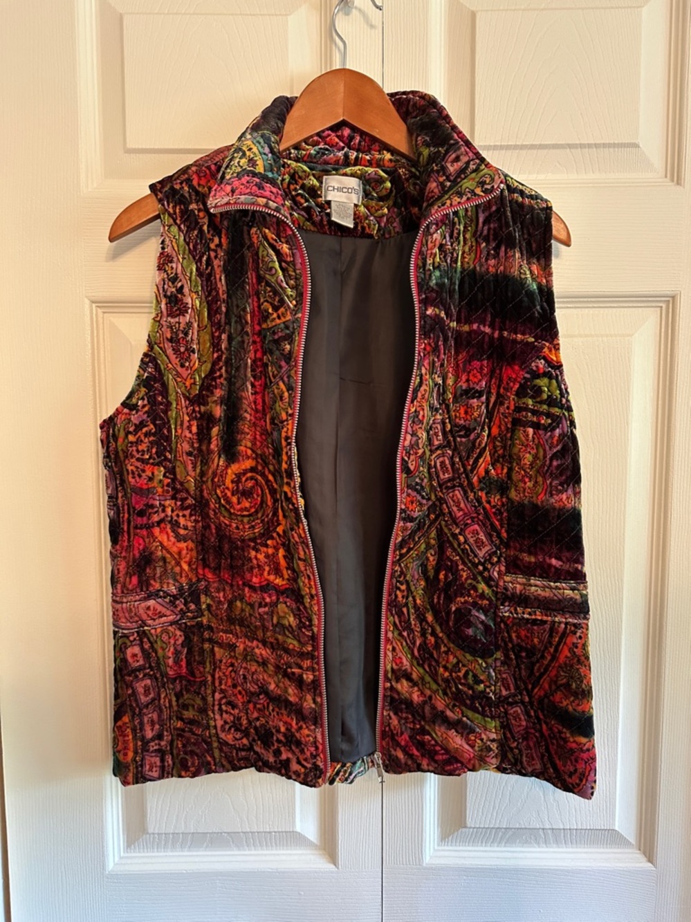 Chico's Quilted Velvet Paisley Vest in Multicolor